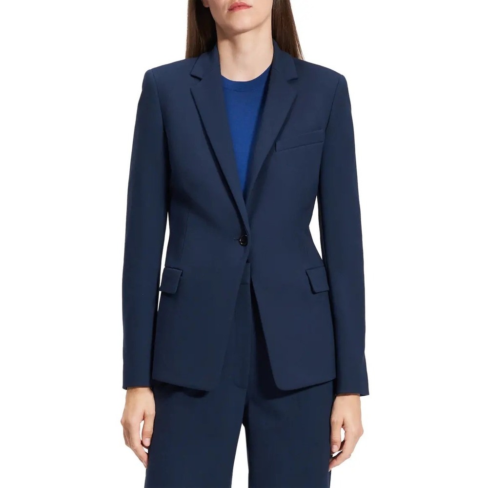Brince B Theory Stretch Wool Blazer Sea Blue One-Button Peak Lapel Tailored